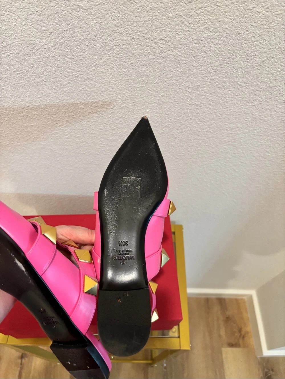 Valentino Garavani 'Roman Rockstud' Flats Pink, Size 38.5